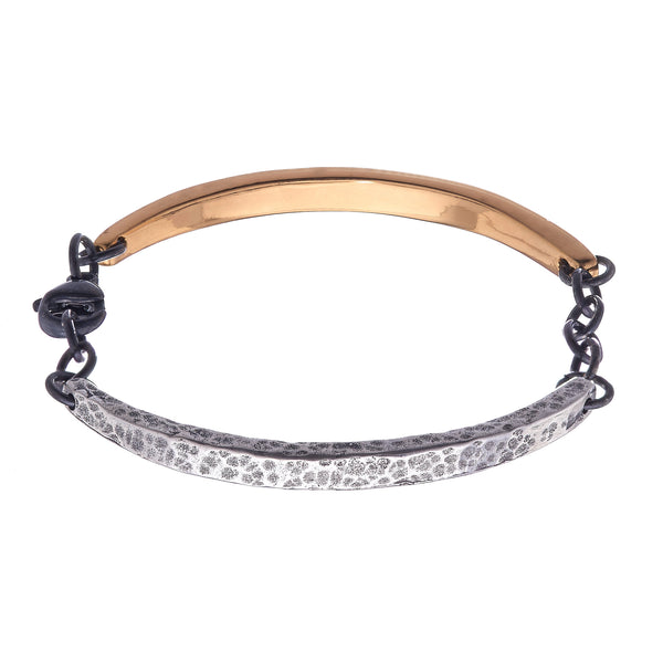 Smooth and Textured Large Curved Bar Bracelet